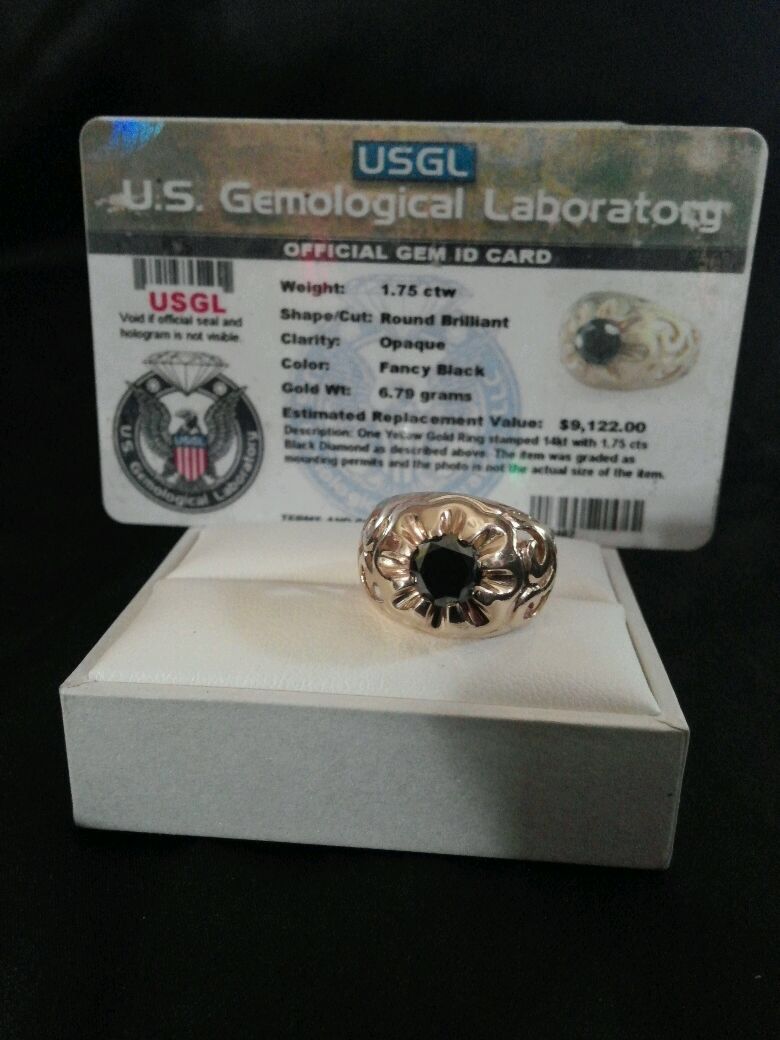 1.75 Ct. Black Diamond Ring Set In 14k Yellow Gold