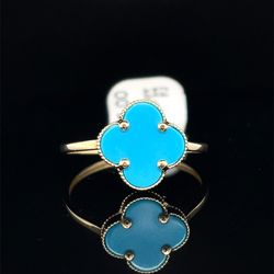 14Kt Yellow Gold Turquoise Clover Ring 1.00g Size 7-3/4 193831/6