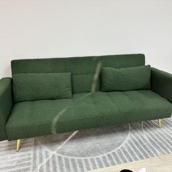 Designer-Style Green Bouclé Futon Sofa – Like New