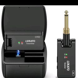 LEKATO Wireless Guitar System with Charging Case, Rechargeable 2.4GHz Wireless Transmitter Receiver Guitar Wireless System 4 Channels with Dual Plugs 
