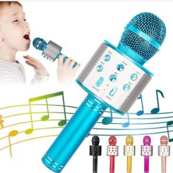Brand New Wireless Bluetooth Karaoke Microphone for Kids, 5-in-1 Portable Handheld Karaoke Mic Speaker Player Recorder with Adjustable Remix FM Radio 
