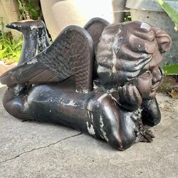 Vintage Cast-Iron Resting Angel Statue Sculpture Tall 28”Long