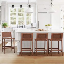 4X Brown 24” Faux Leather Barstools 