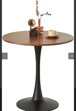 Round Dining Tulip Table for 2, Mid-Century Modern Table with Sturdy Metal Pedestal for Kitchen, Bistro, Cafe, Leisure (Faux Walnut, 24 INCH)