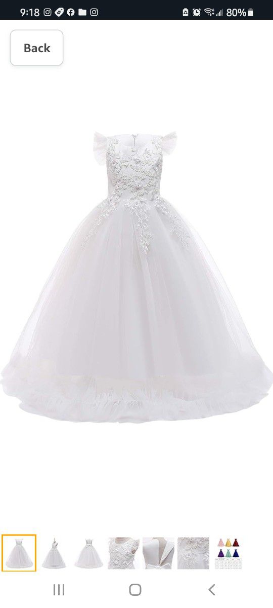 White Flower Girls Maxi Dress Bridesmaid Wedding Pageant Party Princess Communion Floral Boho Vintage Lace Dance Gown