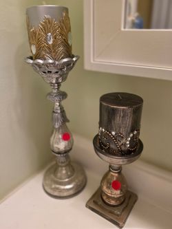 Decorative Silver Candleholder Set of 2