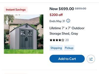Lifetime 7' x 7' Outdoor Storage Shed, Gray