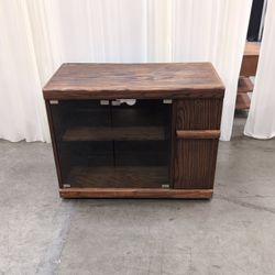 Dark Stained Wood TV Stand with Glass Doors