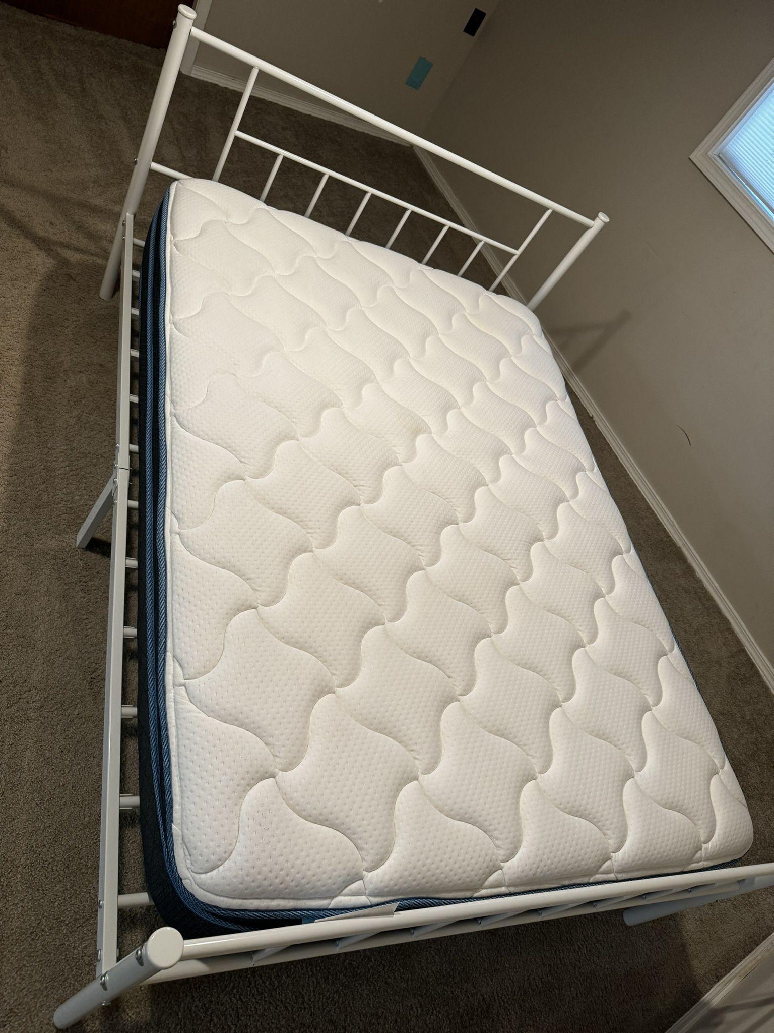 Full Size Mattress With White Metal Bed Frame