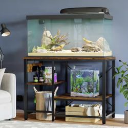 Brown 36.61 in. Accent Cabinet or Aquarium Stand with 3-Open Shelves, Fish Tank Stand with Power Outlet