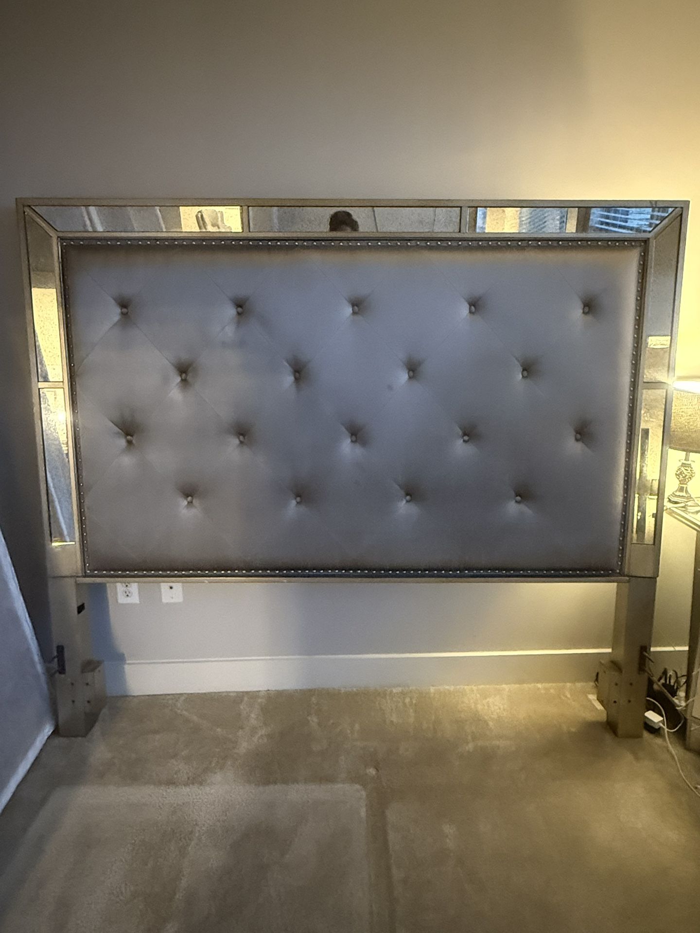 King Mirrored A D Gold Tufted Bedframe