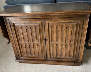 Vintage Oak Bar Cabinet/Drop-Leaf Drinks Server