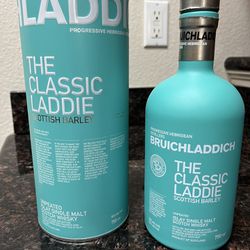 Empty Tiffany Blue Like-Bruichladdich Whisky Bottle The Classic Laddie Scottish Barley 