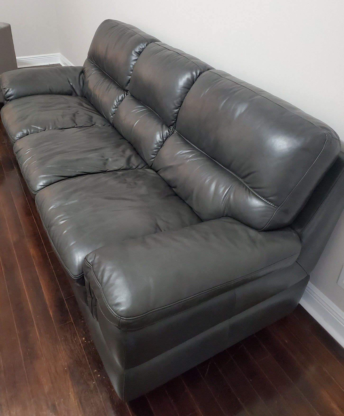 Gray soft leather couch.