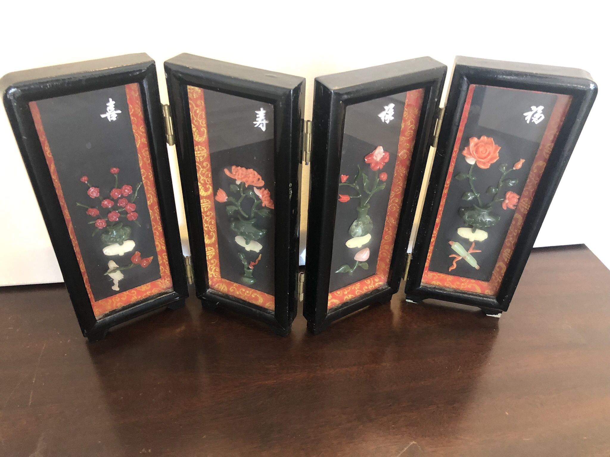 CHINESE FOUR SEASONS China Jade? Scroll Desk Divider Folding Panel Table