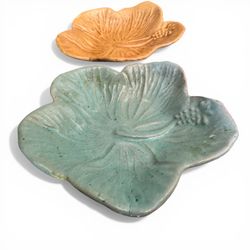 Adorable Set Of Two Small Hibiscus Trinket Trays  