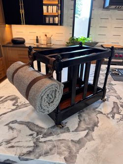 Black Wood Magazine Rack with Casters