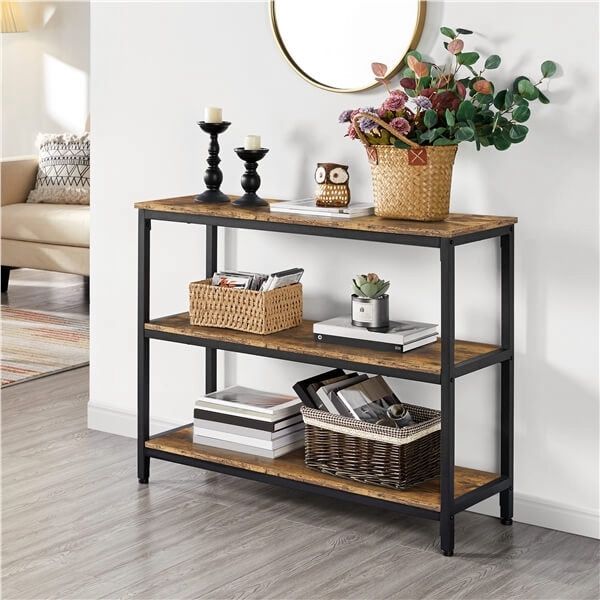 Vintage Sofa Side Table for Entryway Living Room Industrial Console Table Rustic Brown