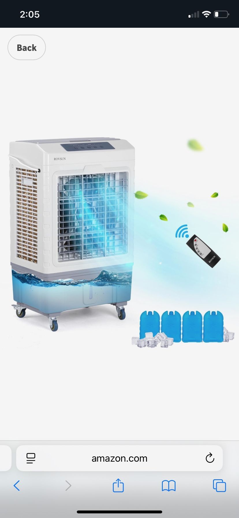 10.5Gallon Evaporative Air Cooler, 2600CFM Portable Swamp Cooler with Remote Control, Oscillation, 3 Speeds, 7.5H Timer & 40L Water Tank, 3-IN-1 Cooli