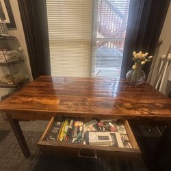 Solid Wood Rustic Table With Storage Drawer