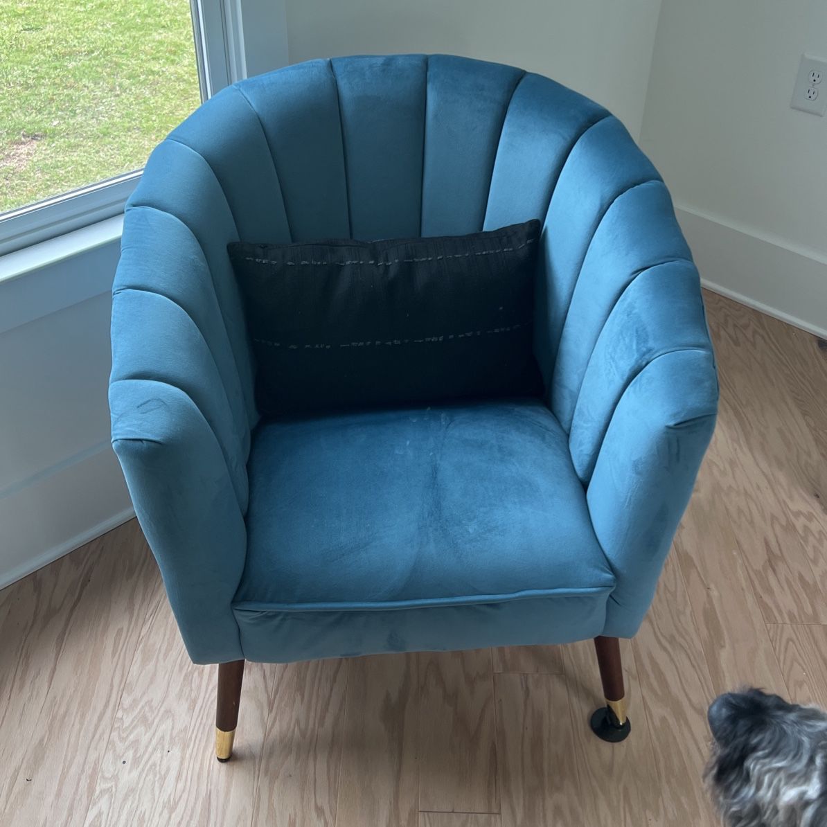 Two Blue Crushed Velvet Cushion Chairs 