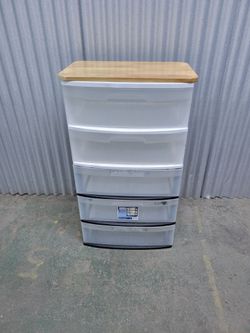 Sterilite 5 Drawer Storage Unit with wooden top