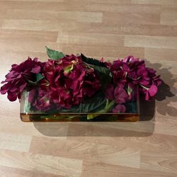 Magenta Pink Bougainvillea Flower Plant In Clear Glass Vase