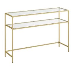 47.2 Inch Console Sofa Table, Modern Entryway Table, Tempered Glass Table, Metal Frame, 2 Shelves, Adjustable Feet, for Living Room, Hallw