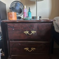 Vintage Brown Wood Nightstand With Gold Handles