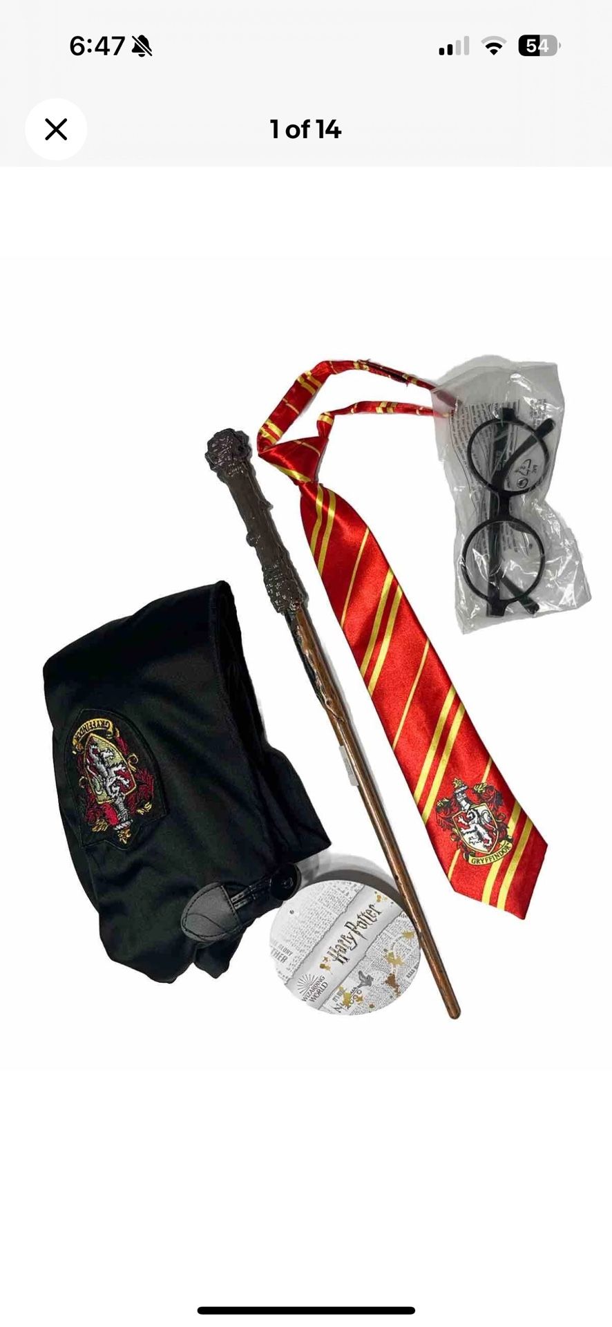 Harry Potter kids child X-small (5-6) yrs old Robe Set Wand, Tie, Glasses, X-small Robe Black Color, embroidered logo, unisex boys, girls, set of 4 pi