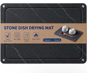 Black Stone Drying Mat for Kitchen Counter 16"x12” Soapstone Drying Mat