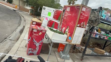 flamingo and rainbow huge Christmas trees sale, open til 6 PM
