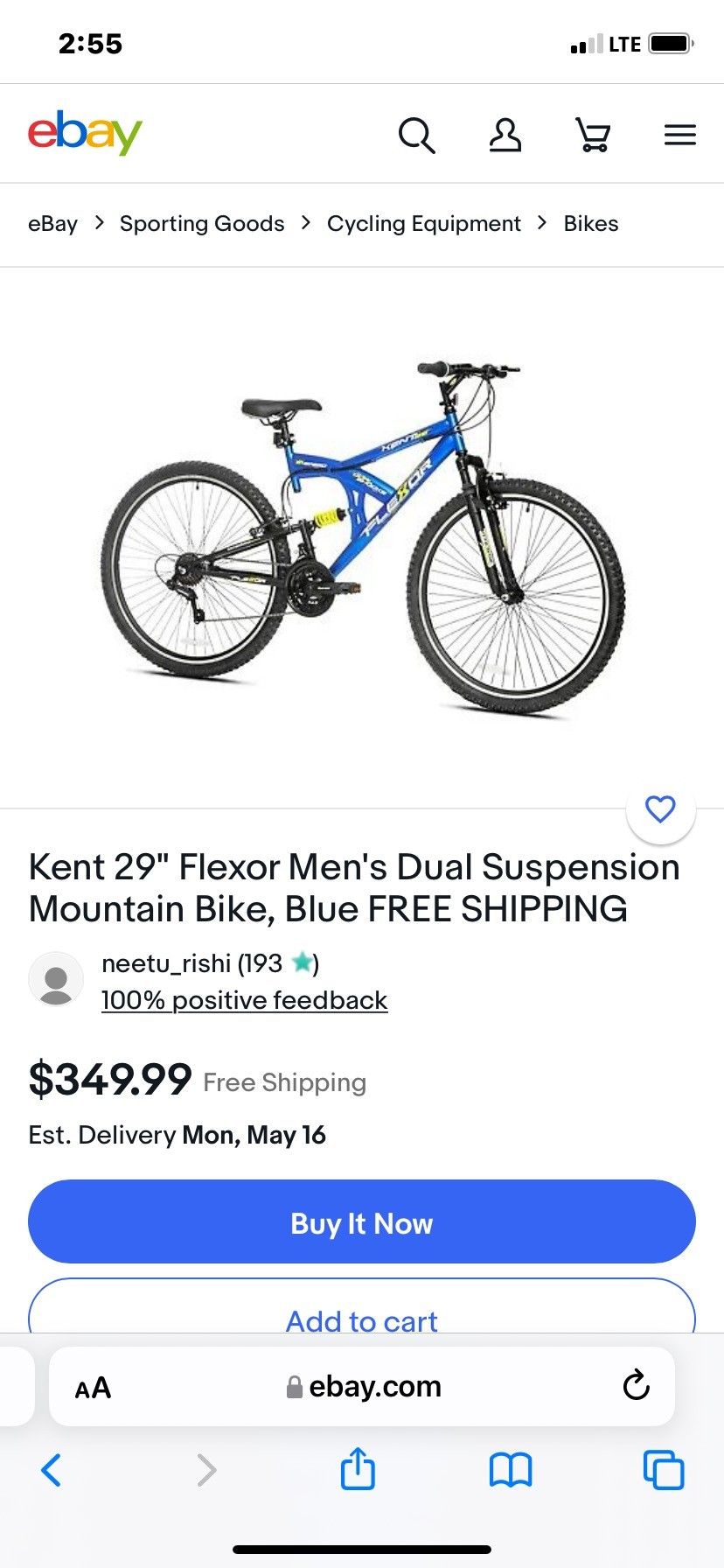 Kent 29 Flexor Mens Dual Suspension Mountain Bike Blue Yellow - Main Image