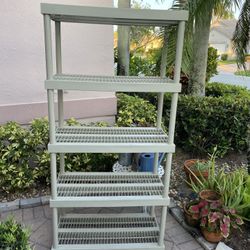 Keter 5-Tier Easy Assembly Multi-purpose Plastic Garage Storage Shelving Unit, 36 in. Wide x 74 in. High with feet x 17 3/4 in. Deep, Excellent Condit