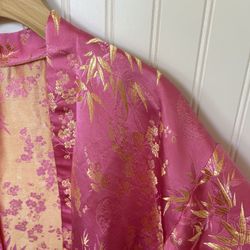 Pink and Gold Floral Kimono Robe