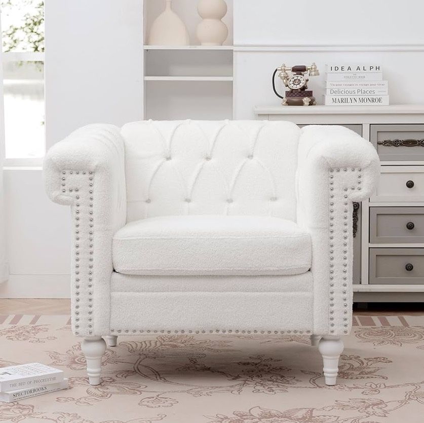 Elegant Loveseat Rolled Arms and Silver Studs Trim, Comfortable Seating with Button Tufted, Perfe