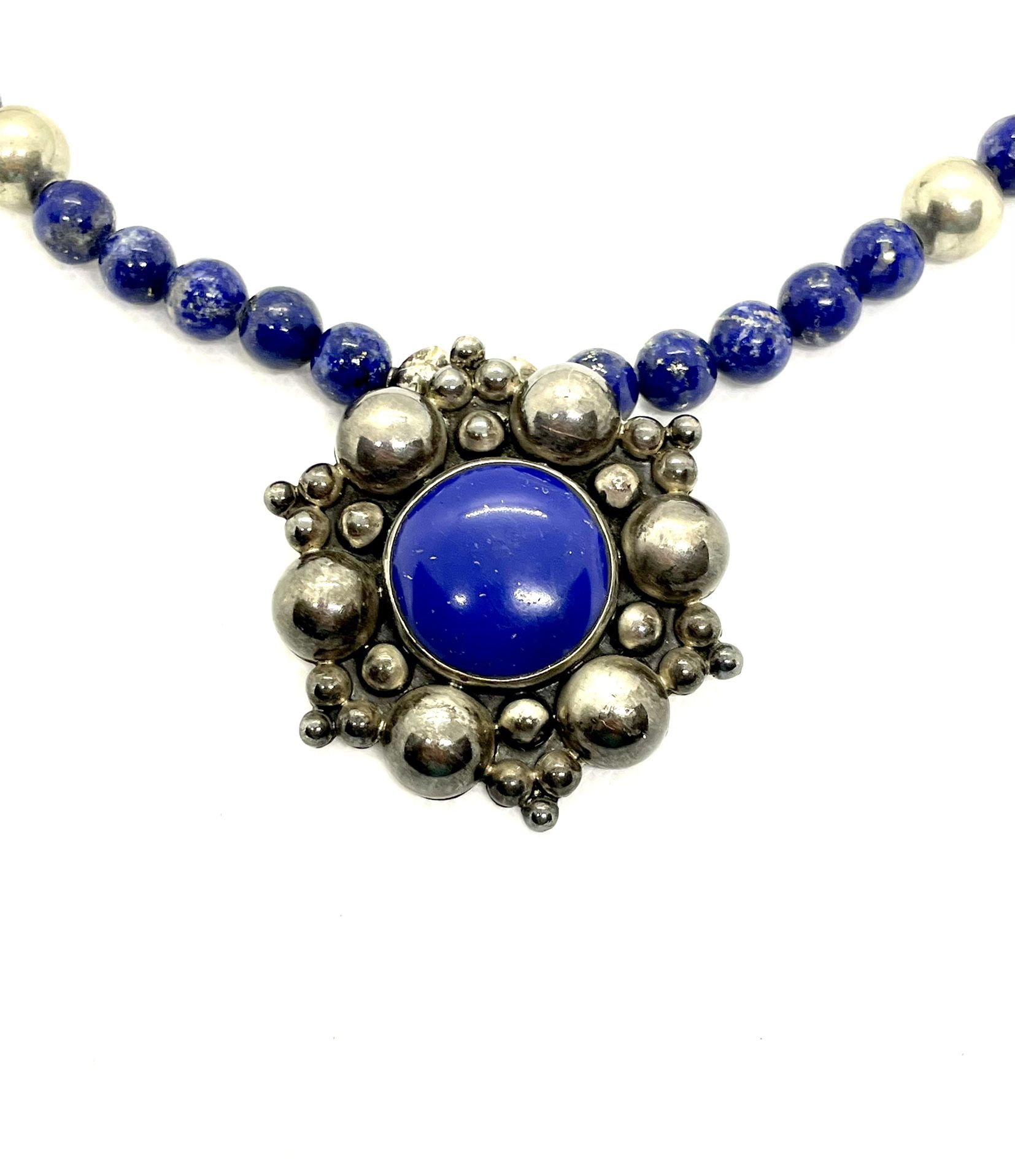 Sterling Taxco Lapis Necklace 