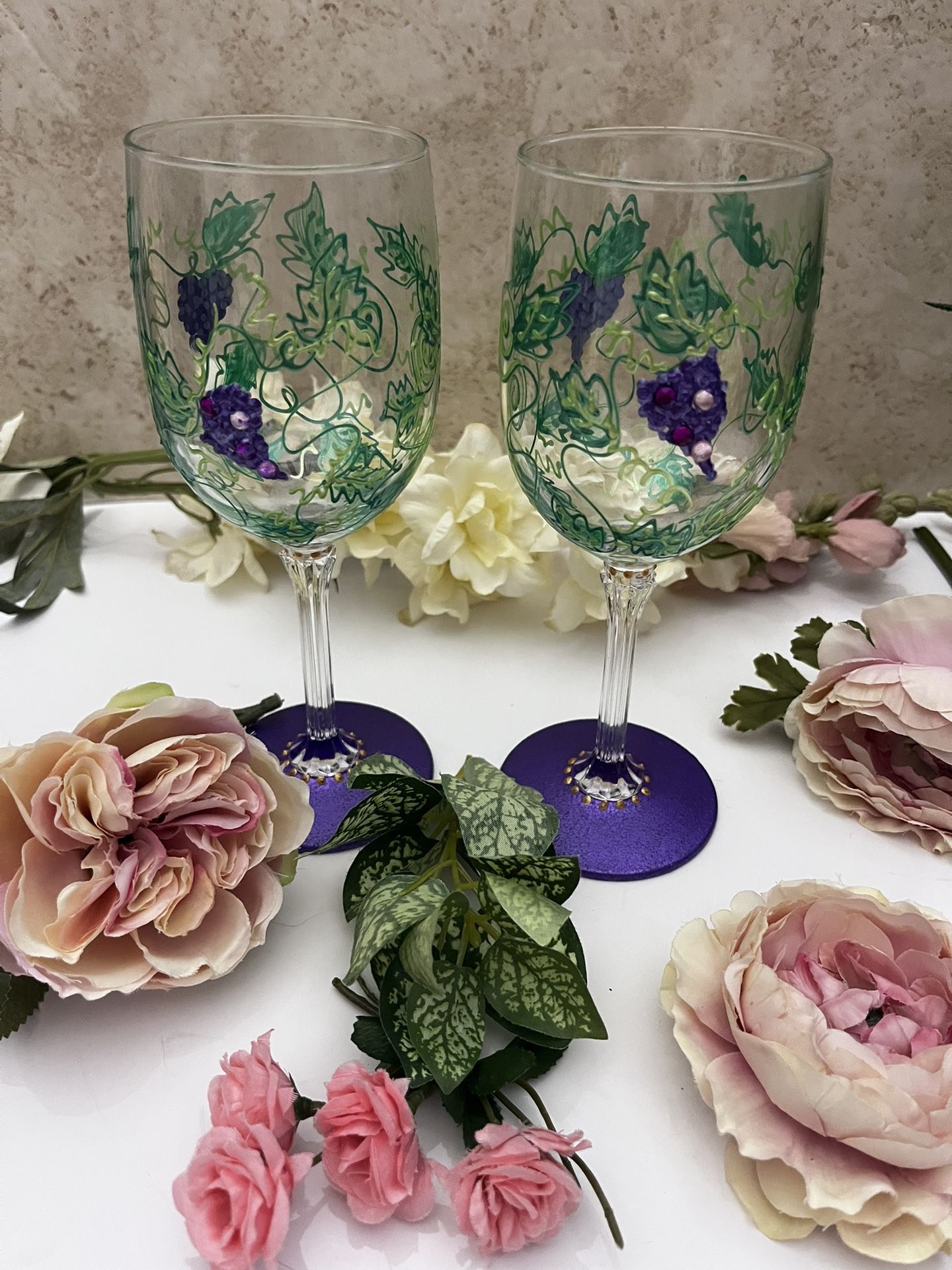 🥂🌴Hand-Painted Glass Set (2)🌴🥂