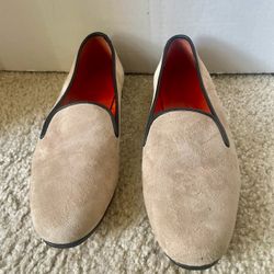 Beige Suede Slip-On Loafers