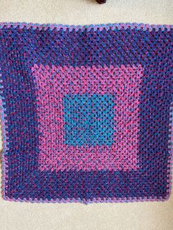 Hand crocheted lap or baby blanket. Thick. 36×36. Machine washable acrylic yarn. Smoke free, pet free, Covid free home. Public pick up only