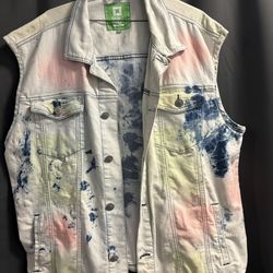 Demolition XL Tie Dye Paint Style Sleeveless Denim Vest Multicolor
