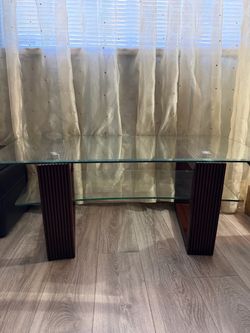 Glass Top Coffee Table with Wood Legs