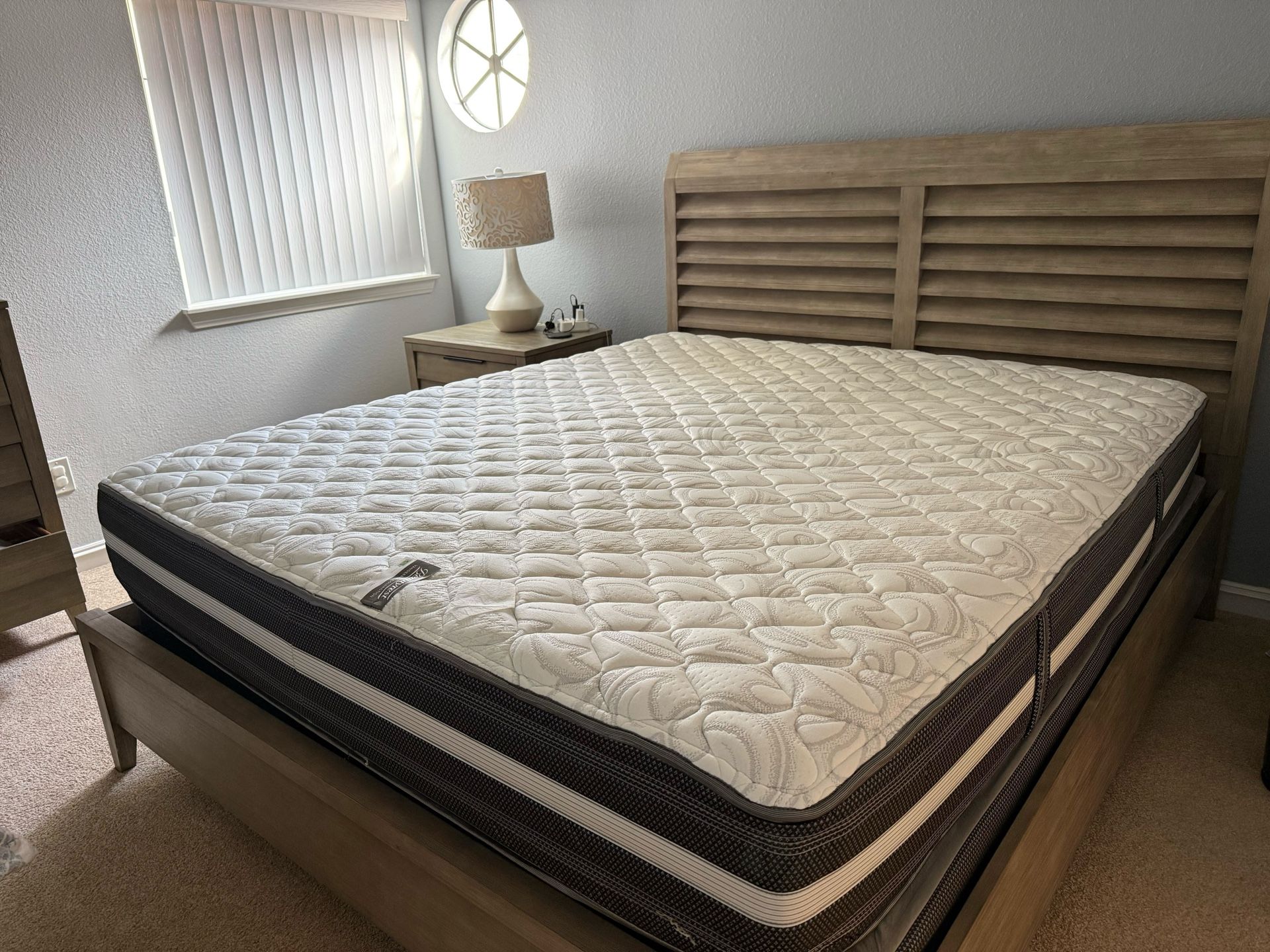 King-size mattress (Beautyrest Teagan Extra-Firm) and two twin-XL box-springs