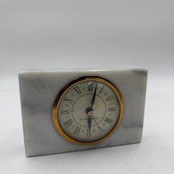 Vintage General Electric Marble Mantel Clock W/ Roman Numerals & Brass Trim