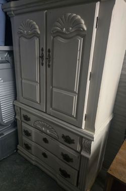 Beautiful distressed antique armoire and matching nightstand