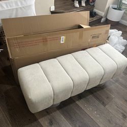 Bronx 50 in. Modern Beige Upholstered Chenille Entryway Ottoman Bedroom Bench with Wood Legs