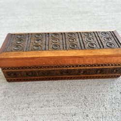 Vintage Carved Wooden Trinket Box | Made in Poland