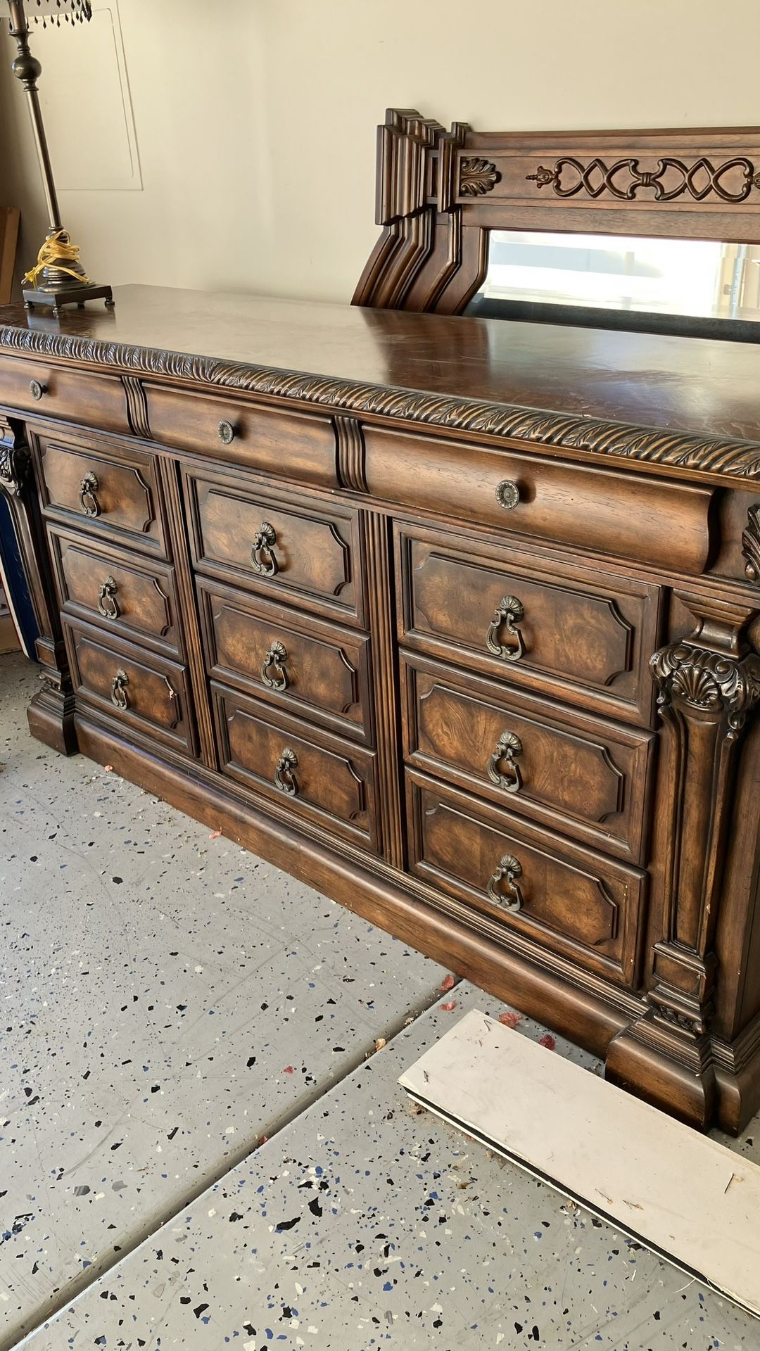 Beautiful carved dresser With mirror