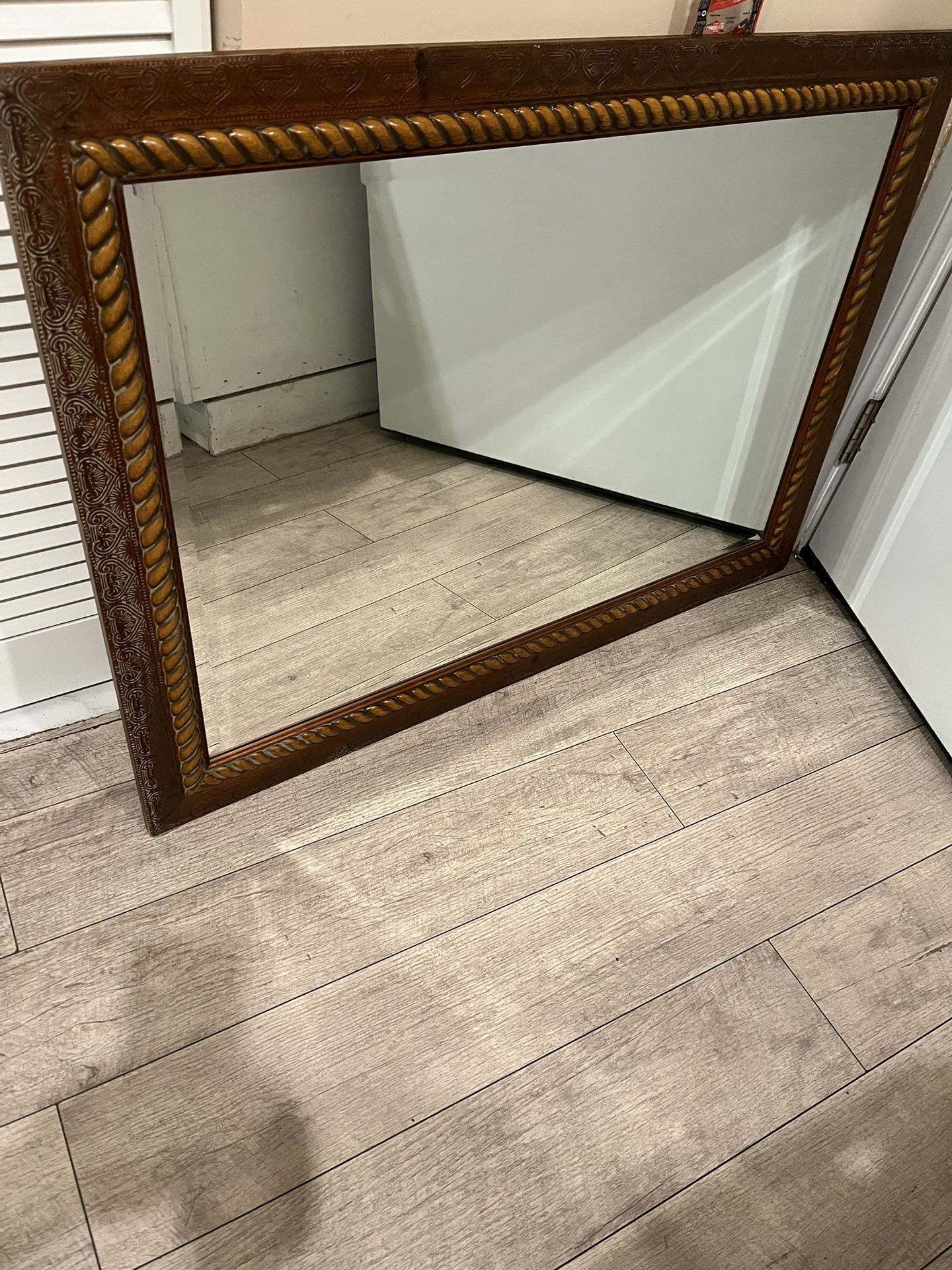 Walnut Carved Wood Frame Beveled Glass Mirror