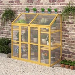 Greenhouse, Wooden Greenhouse Polycarbonate Garden Shed for Plants,Wooden Garden Greenhouse,Greenhouse Wooden Cold Frame Greenhouse,Keep Plant Warm En